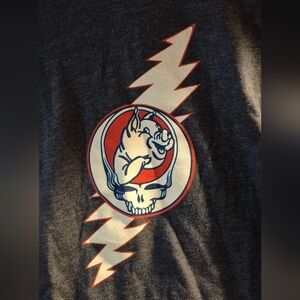 Gray Steal Your Face BBQ Graphic Tee with Lightning Bolt Design